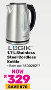 Logik 1.7L Stainless Steel Cordless Kettle 850028217