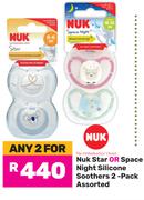 Nuk Star Or Space Night Silicone Soothers 2 Pack Assorted-For Any 2