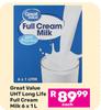 Great Value UHT Long Life Full Cream Milk-6 x 1L