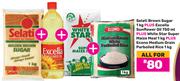 Selati Brown Sugar 1Kg+Excella Sunflower Oil 750ml+White Star Super Maize Meal 1KgFor All