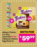 Albany Tinkies 6 x 45g Plus 2 x Beacon Mallow Egg Strip 3s-Both For