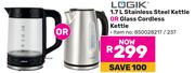 Logik 1.7L Stainless Steel Kettle Or Glass Cordless Kettle 850028217/237