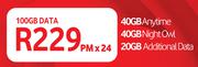 Vodacom 100GB Data Sim (40GB Anytime, 40GB Night Owl & 20GB Additional Data)