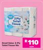 Great Value 2 Ply Toilet Tissur-18s Each