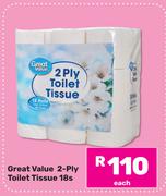 Great Value 2 Ply Toilet Tissur-18s Each