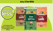 Lion Green Spit Peas Or Whole Lentils Or Red Split Lentils-For 2 x 500g