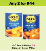 Koo Peach Halves Or Slices In Syrup-For 2 x 410g
