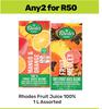 Rhodes Fruit Juice 100% Assorted-For Any 2 x 1L