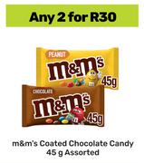 M&M's Coated Chocolate Candy 45g Assorted