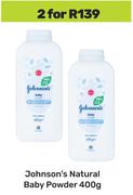 Johnson's Natural Baby Powder-For 2 x 400g