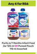 Purity 6/7 Months Infant Food Jar 125ml Or Puree Pouch 110ml-For 4