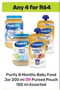 Purity 8 Months Baby Food Jar 200ml Or Pureed Pouch 150ml-For 4
