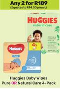 Huggies Baby Wipes Pure Or Natural Care-For 2 x 4 Pack