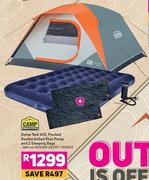 Campmaster Dome Tent 405 Flocked Double Airbed Plus Pump & 2 Sleeping Bags