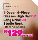 Mainstays Ocean 6 Piece Glasses High Ball Or Long Drink Or Studio Rock 541151