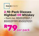 Mainstays 10 Pack Glasses Highball Or Whisky 850029261/850029199/850029251-Per Pack