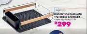 Mainstays Dish Drying Rack With Tray Black & Wood 850007719