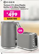 Eiger Textura 1.7L Grey Plastic Kettle Or 2 Slice Toaster 850042638/850042761