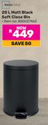 Mainstays 20L Matt Black Soft Close Bin 850027462
