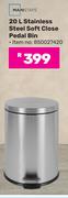 Mainstays 20L Stainless Steel Soft Close Pedal Bin 850027420