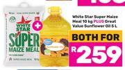 White Star Super Maize Meal 10Kg + Great Value Sunflower Oil 5L-For Both