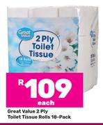 Great Value 2 Ply Toilet Tissue Rolls 18 Pack
