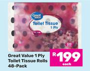 Great Value 1 Ply Toilet Tissue Rolls 48 Pack