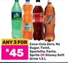 Coca-Cola Zero, No Sugar, Twist, Sparletta, Fanta, Sprite Or Stoney Soft Drink-For Any 3 x 1.5Ltr