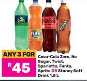 Coca-Cola Zero, No Sugar, Twist, Sparletta, Fanta, Sprite Or Stoney Soft Drink-For Any 3 x 1.5Ltr