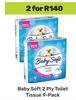 Baby Soft 2 Ply Toilet Tissue 9 Pack-For 2