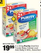 2x200g Purity 2nd/3rd Foods Baby Cereal Just Add Baby's Milk Assorted
