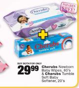 Cherubs Newborn Baby Wipes-80's & Cherubs Tumble Soft Baby Softener-20's