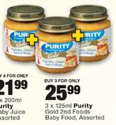 Purity Gold 2nd Foods Baby Food Assorted-3 x 125ml