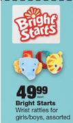 Bright Starts Wrist Rattles For Girls/Boys-Each