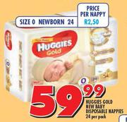 Huggies Gold New Baby Disposable Nappies-24 Per Pack