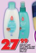 Johnson's Baby Soft & Shiny 2in1 Baby Shampoo/ Detangling Easy Spray-200ml Each
