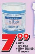 Caress 100% Pure Cotton Ear Buds-100 Per Pack