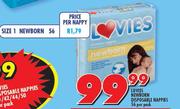 Lovies Newborn Disposable Nappies-56 Per Pack