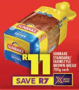 Sunbake Standard/Farmstyle Brown Bread-700g Each