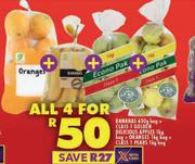 Bananas 650g Bag+Class 1 Golden Apples Bag 1Kg+Oranges 1Kg Bag+Class 1 Pear Bag 1Kg-All For 4