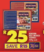 Renown Red Smoked Viennas-500g Each