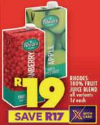 Rhodes 100% Fruit Juice Blend (All Variants)-1Ltr Each