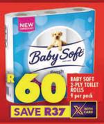 Baby Soft 2 Ply Toilet Rolls-9 Per Pack