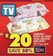 Johnson's Gentle All Over/Extra Sensitivity Baby Wipes-56/72 Per Pack