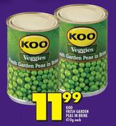 Koo Fresh Garden Peas In Brine-410g Each