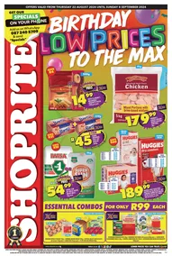 Shoprite Gauteng, Mpumalanga, North West & Limpopo : Birthday Low Prices To The Max (22 August - 8 September 2024)