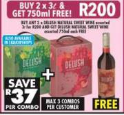 Delush Natural Sweet Wine 2x3Ltr With Free Delush Natural Sweet Wine 750ml-Per Combo