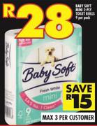 Baby Soft Mini 2-Ply Toilet Rolls-9 Per Pack