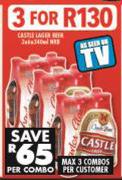 Castle Lager Beer NRB-3x6x340ml Per Combo