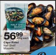 Cape Point Half Shelf Mussels-400g Each